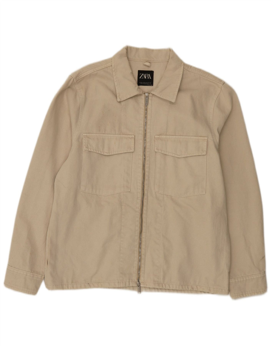 Zara Mens Utility Jacket UK 42 XL Beige Cotton