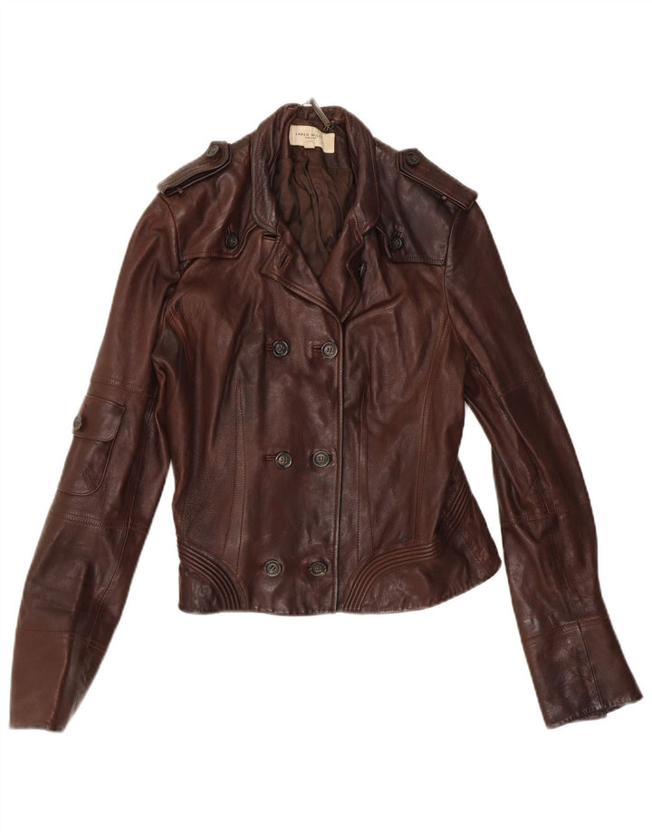 Karen Millen Womens Crop Military Leather Jacket UK 12 Medium Brown Leather