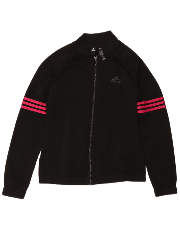 Adidas Womens Tracksuit Top Jacket UK 12/14 Medium Black Polyester