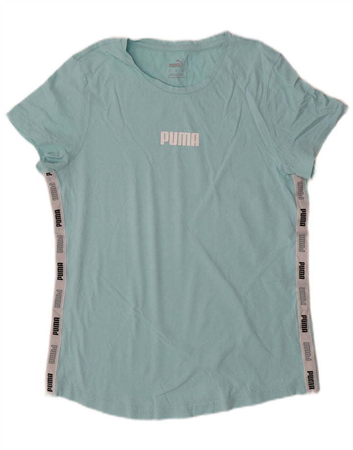 PUMA Womens Graphic T-Shirt Top UK 12 Medium Blue Colourblock