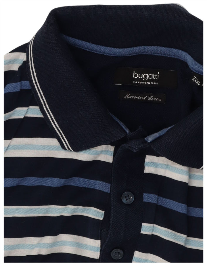 BUGATTI Mens Polo Shirt 3XL Navy Blue Striped Cotton
