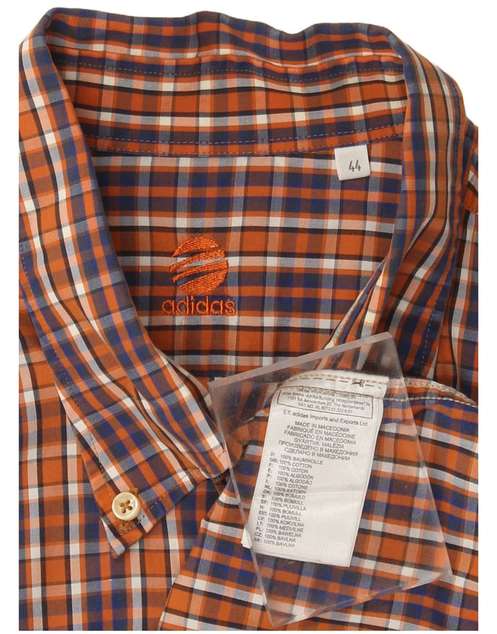 Adidas Mens Checked  Shirt Size 44 Large Orange Plaid Cotton