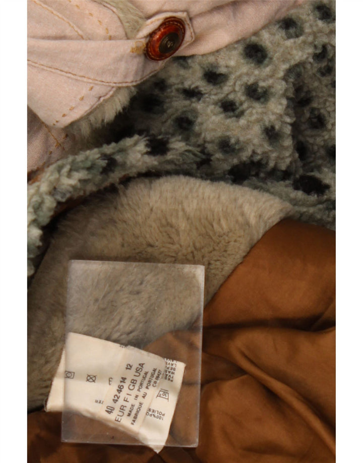 VINTAGE Womens Fleece Jacket UK 14 Large Green Fair Isle Polyester