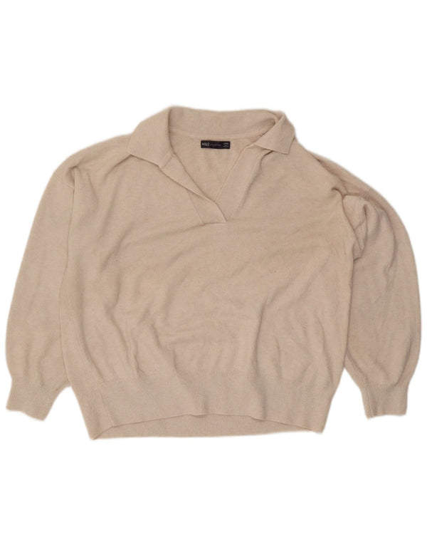 Marks & Spencer Womens Oversized Polo Neck Jumper Sweater UK 16 Large Beige