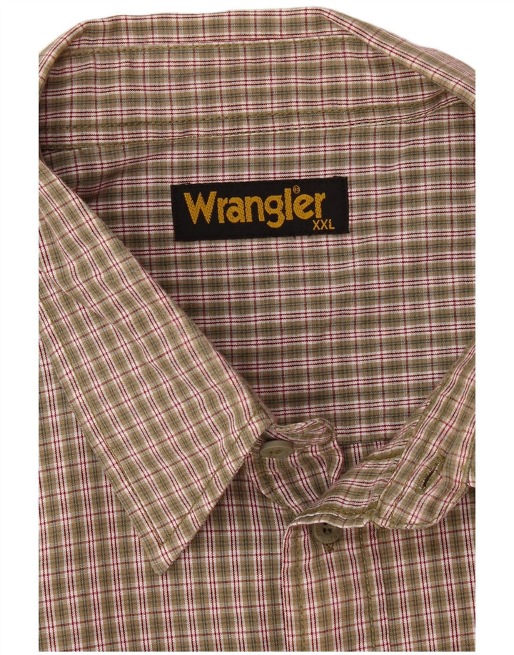 WRANGLER Mens Short Sleeve Shirt 2XL Khaki Gingham