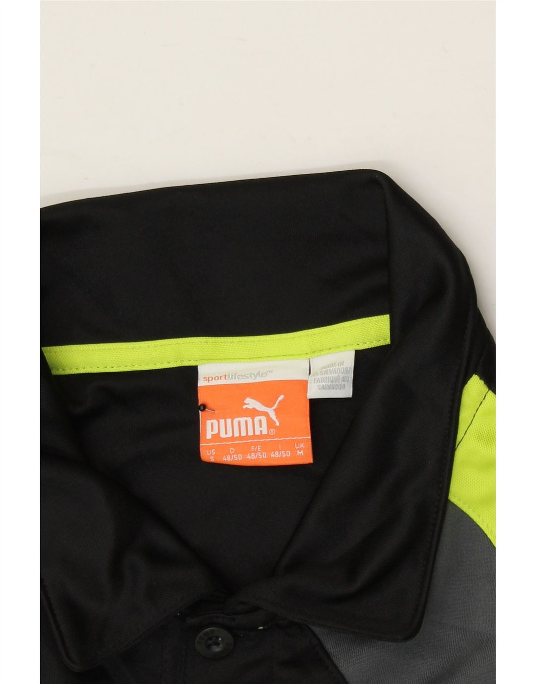 PUMA Mens Polo Shirt Medium Black Colourblock Vintage Puma and Second-Hand Puma from Messina Hembry 