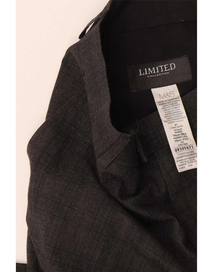 Marks & Spencer Mens Slim Suit Trousers W30 L31 Grey Check Polyester