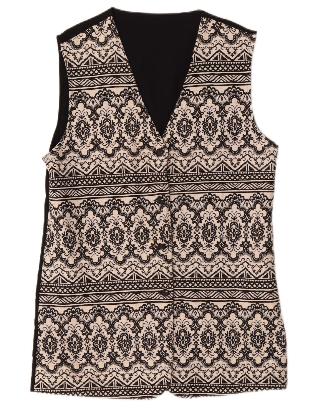 VINTAGE Womens Gilet UK 14 Medium Black Paisley