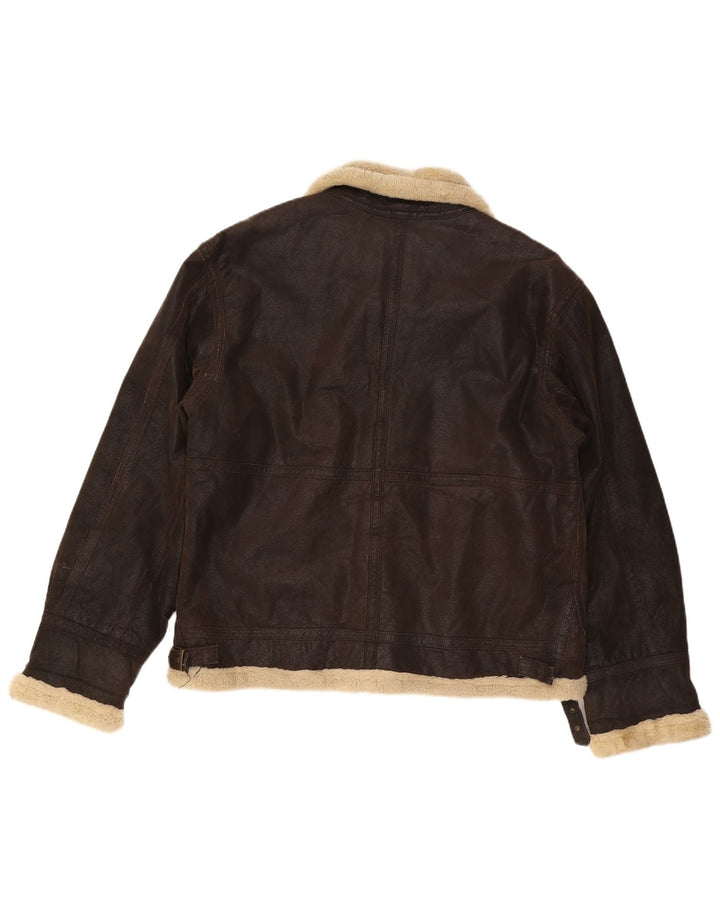 CINTI Mens Sherpa Leather Jacket UK 42 XL Brown