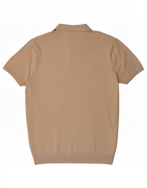 Zara Mens Short Sleeve Polo Neck Jumper Sweater Medium Beige Viscose