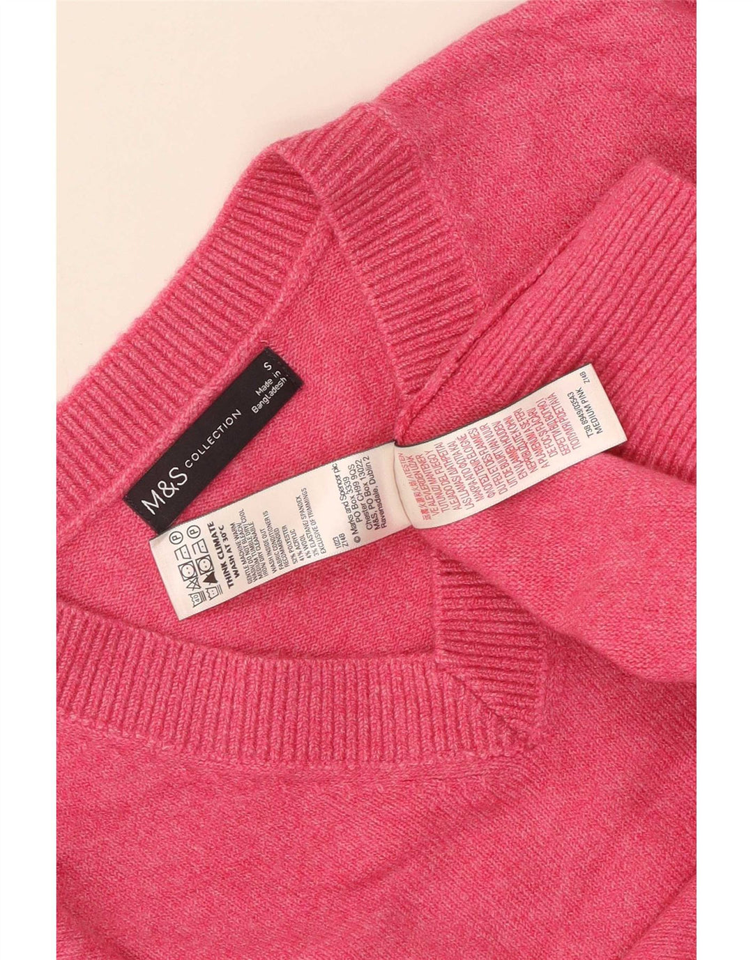 Marks & Spencer Womens V-Neck Jumper Sweater UK 10 Small Pink Polyester
