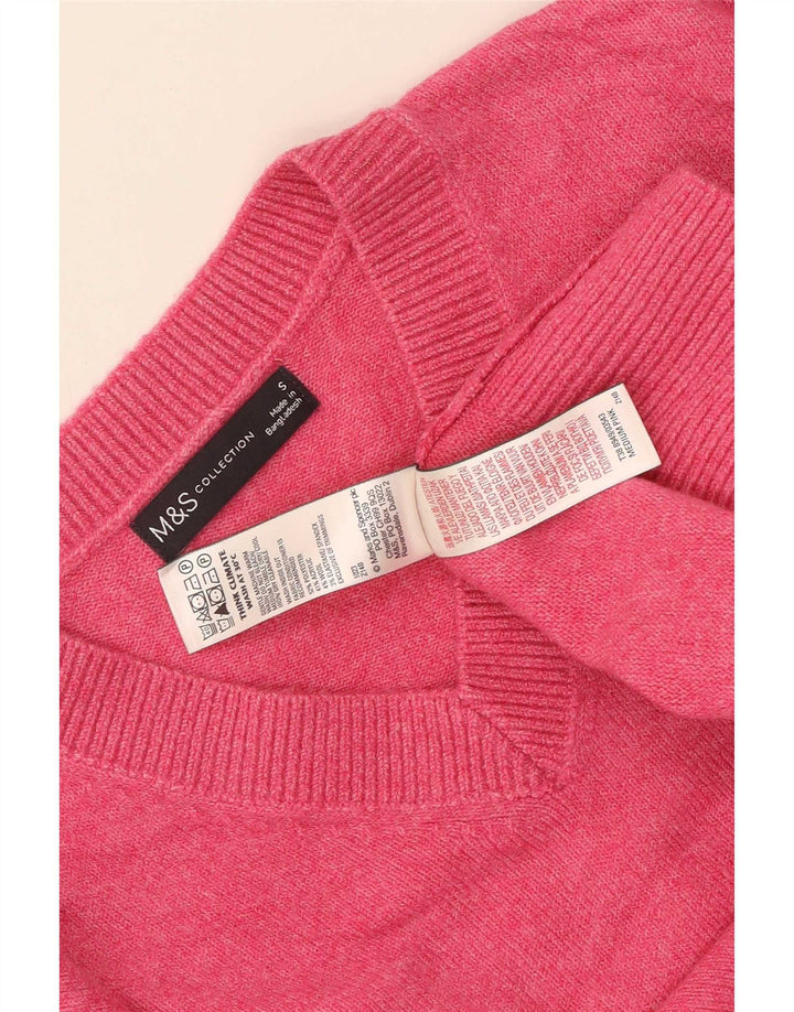 Marks & Spencer Womens V-Neck Jumper Sweater UK 10 Small Pink Polyester