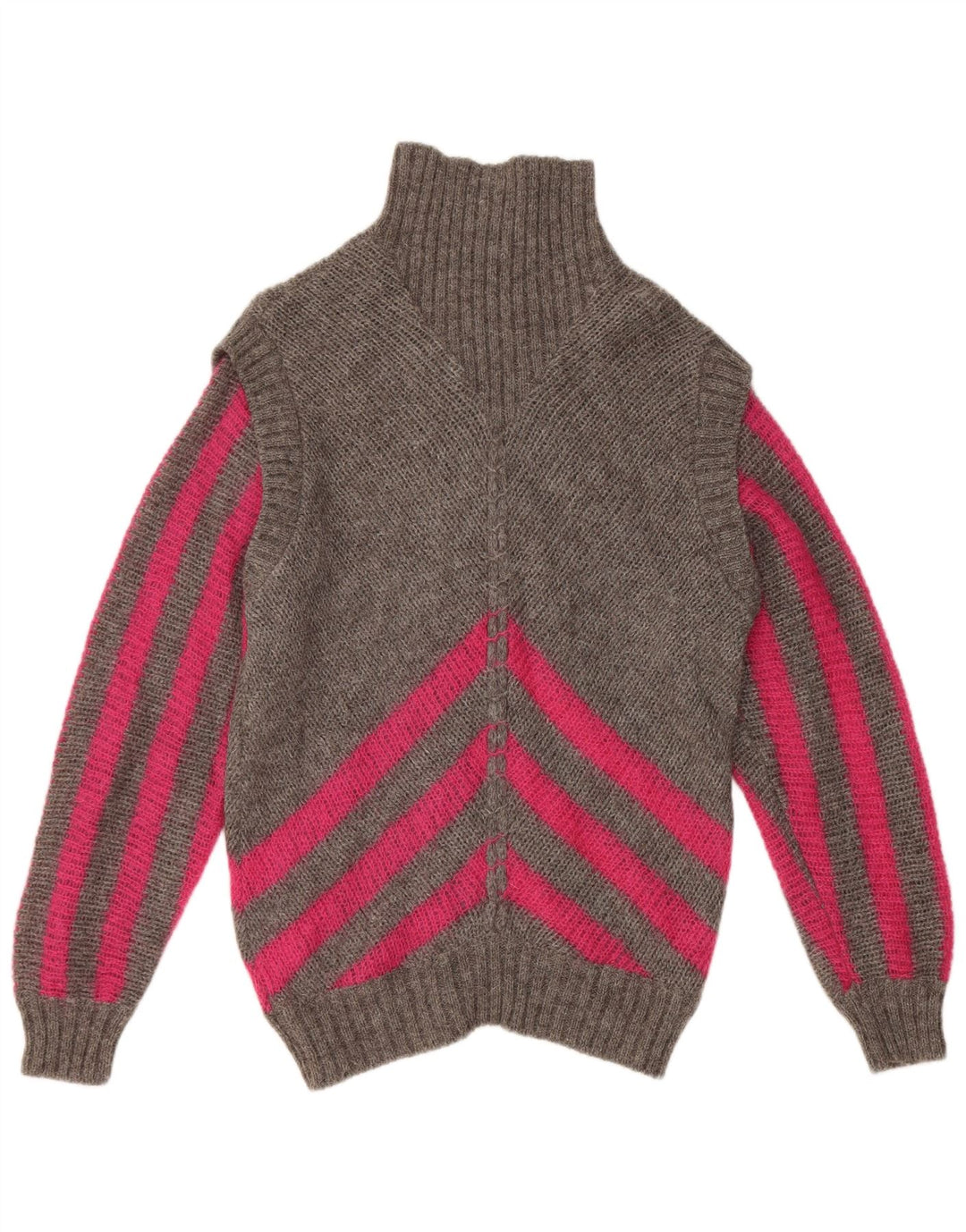 Vintage Womens Roll Neck Jumper Sweater IT 42 Medium Grey Striped