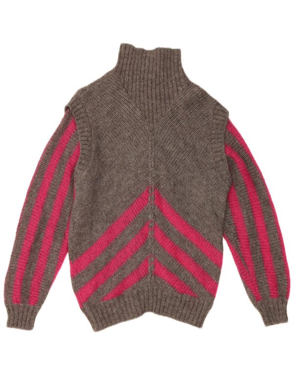 Vintage Womens Roll Neck Jumper Sweater IT 42 Medium Grey Striped
