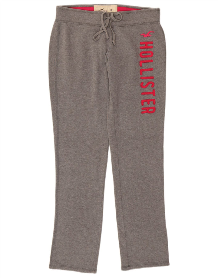 HOLLISTER Womens Graphic Tracksuit Trousers UK 14 Medium  Grey Cotton