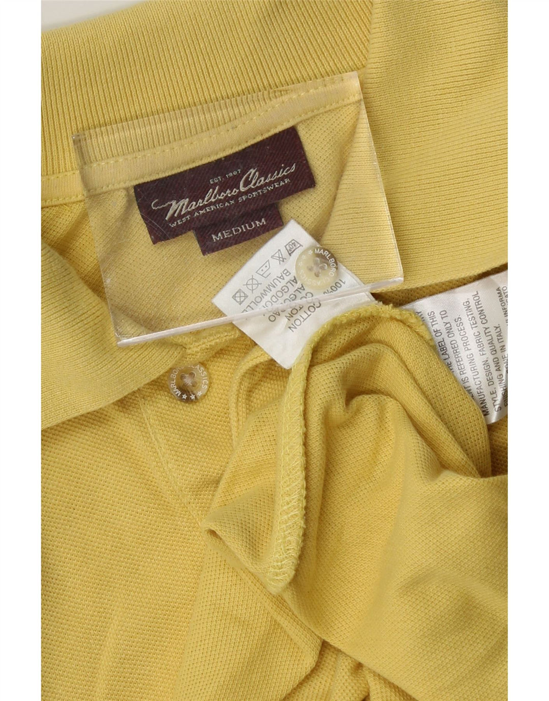 MARLBORO CLASSICS Mens Polo Shirt Medium Yellow Cotton Vintage Marlboro Classics and Second-Hand Marlboro Classics from Messina Hembry 