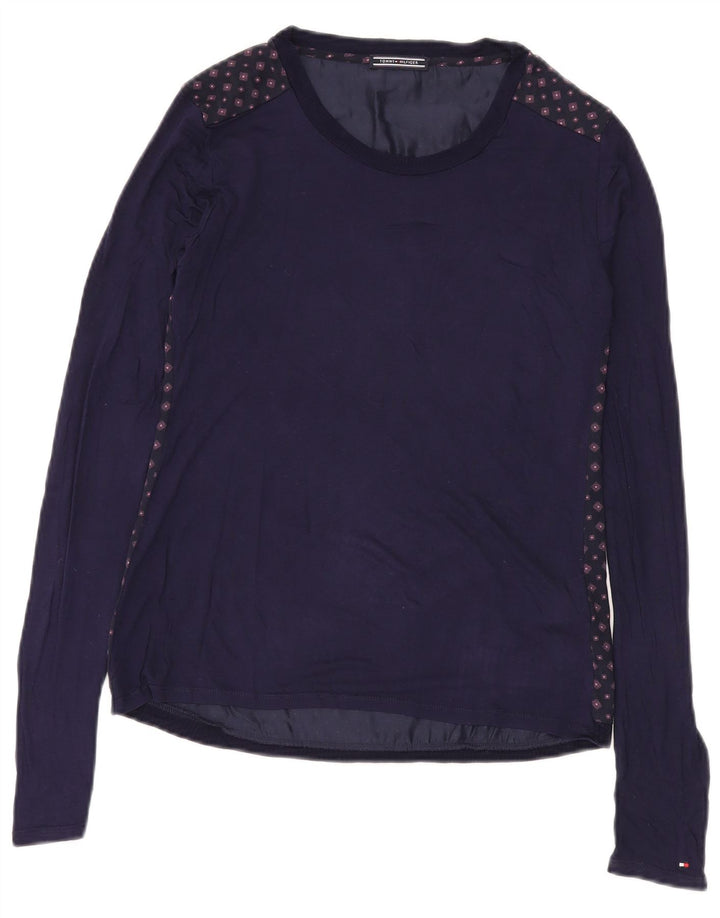 Tommy Hilfiger Womens Top Long Sleeve UK 12 Medium Navy Blue Geometric