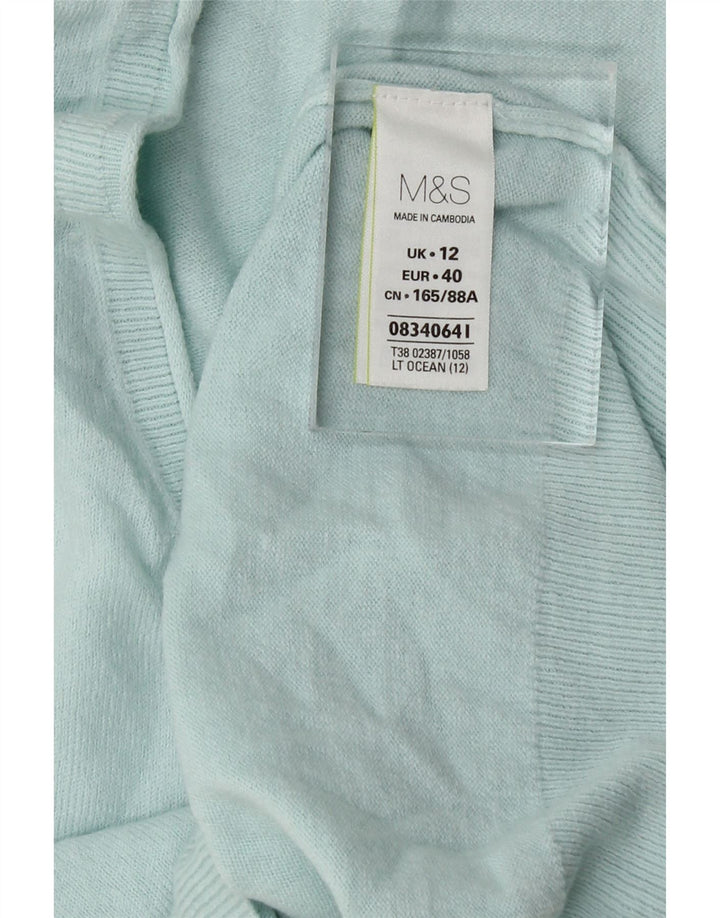 MARKS & SPENCER Womens V-Neck Jumper Sweater UK 12 Medium Blue Acrylic Vintage Marks & Spencer and Second-Hand Marks & Spencer from Messina Hembry 