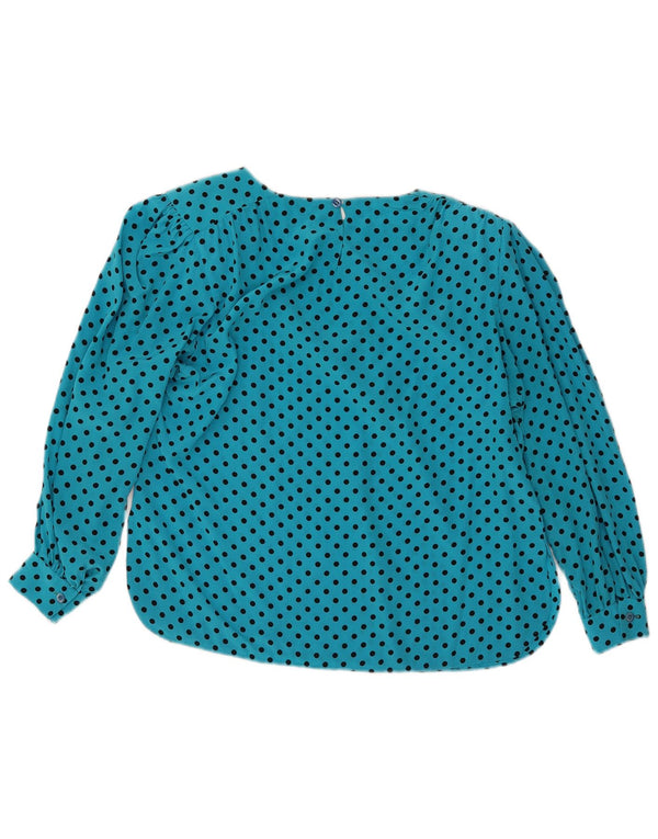 Vintage Womens Long Sleeve Blouse Top UK 16 Large Blue Spotted