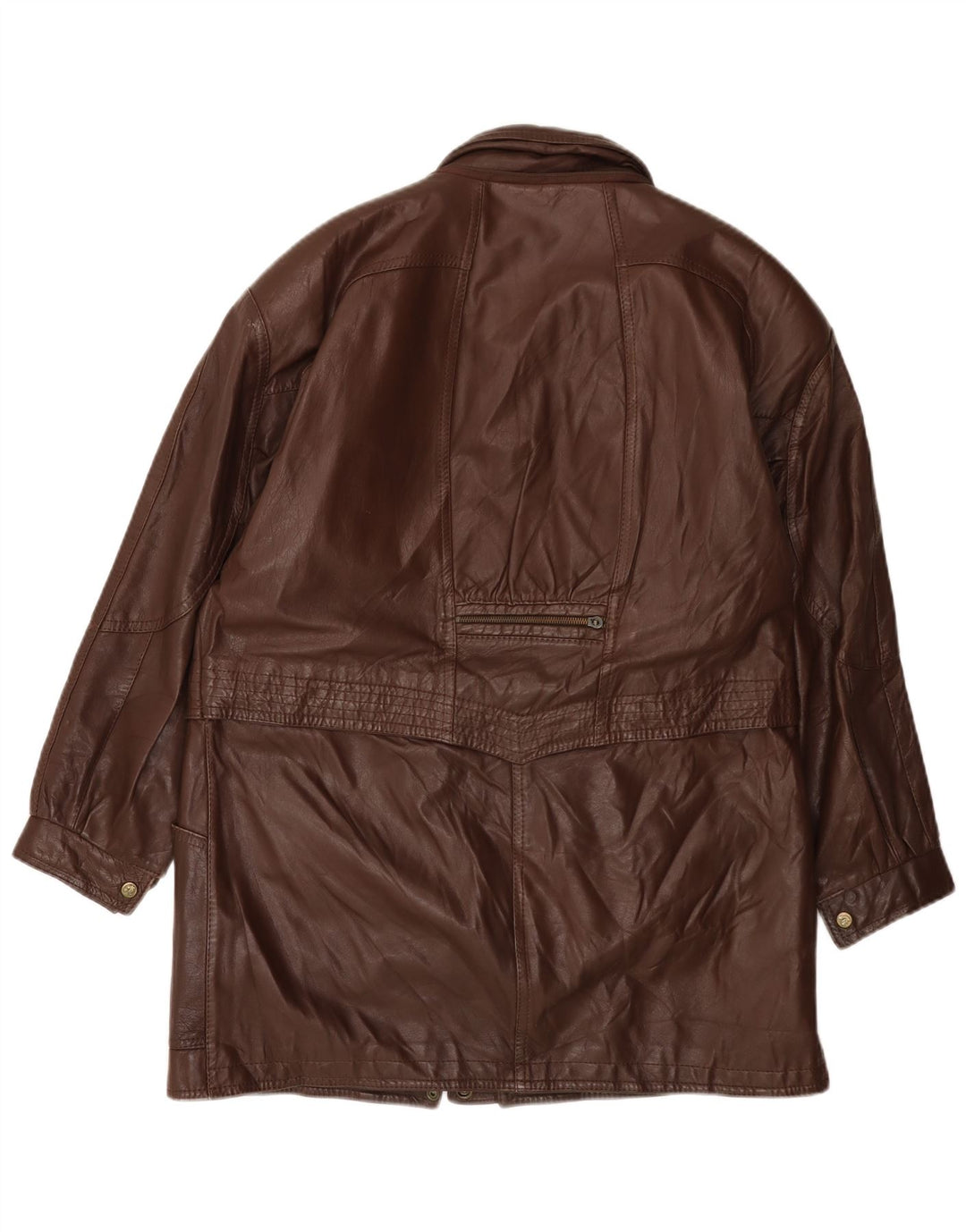 VINTAGE Womens Leather Coat UK 14 Large Brown