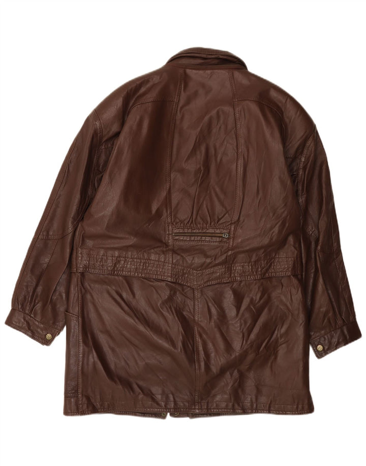 VINTAGE Womens Leather Coat UK 14 Large Brown