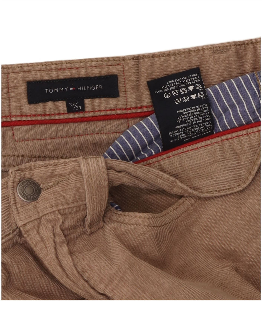 TOMMY HILFIGER Mens Straight Corduroy Trousers W32 L34 Beige Cotton