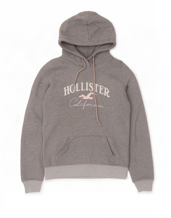 Hollister Womens Graphic Hoodie Jumper UK 6 XS Grey Cotton
