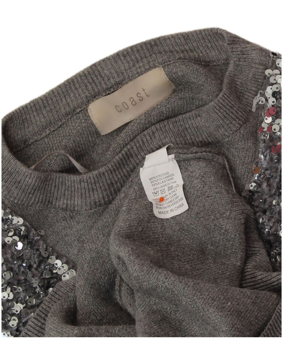 COAST Womens Crew Neck Jumper Sweater UK 14 Large Grey Viscose