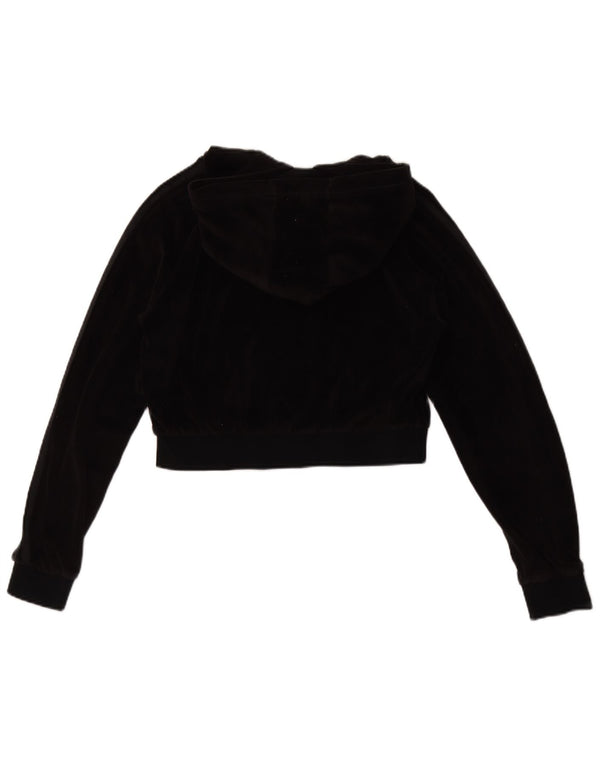 Adidas Womens Crop Velour Zip Hoodie Sweater UK 14 Medium Black