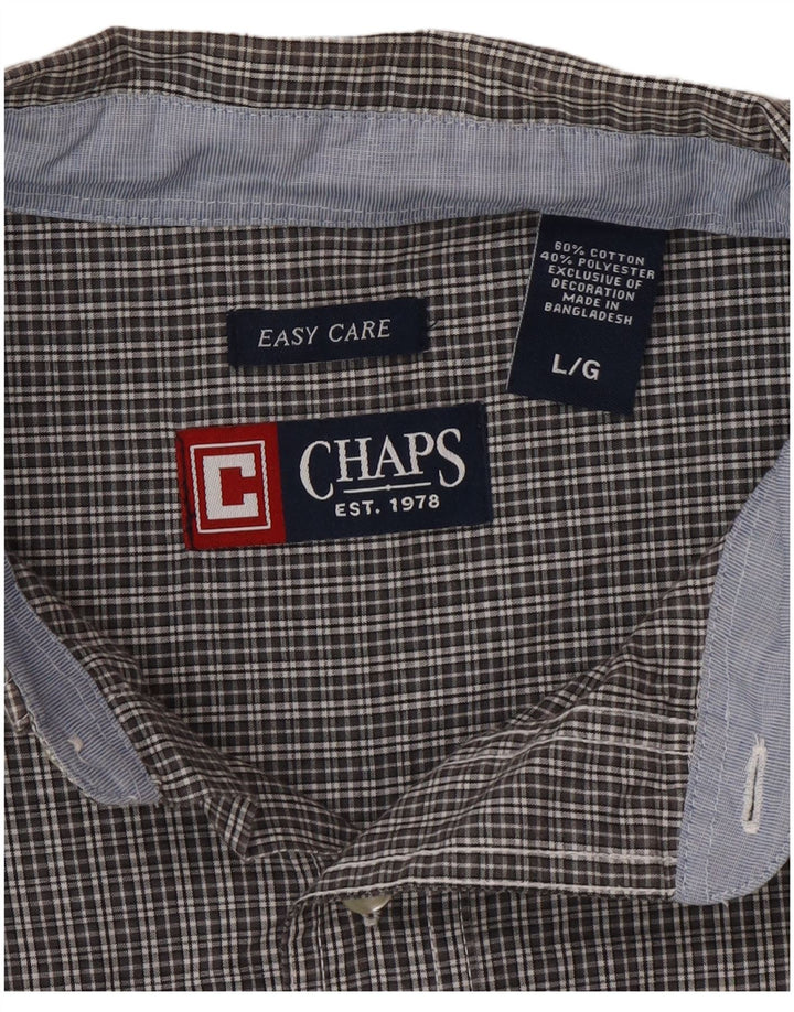 Chaps Mens Easy Care Short Sleeve Shirt Large Grey Check Cotton