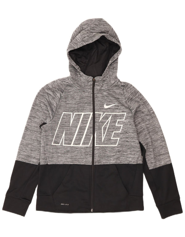 Nike Boys Dri Fit Zip Hoodie Sweater 13-14 Years XL Grey Colourblock