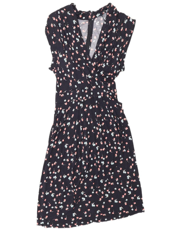 French Connection Womens A-Line Dress UK 14 Medium Navy Blue Floral Viscose