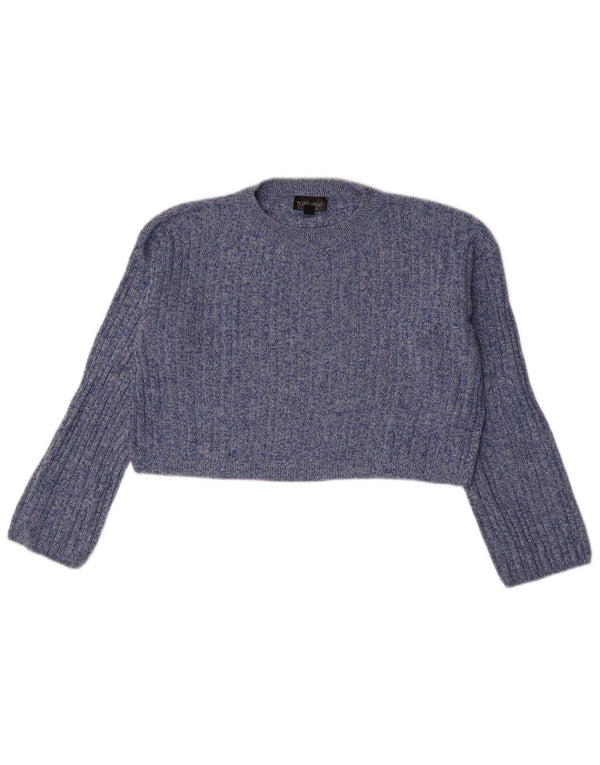 Topshop Womens Crop Crew Neck Jumper Sweater UK 10 Small Blue Flecked