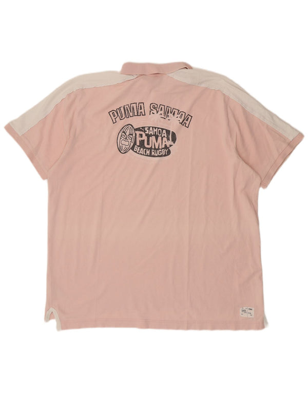 Puma Mens Graphic Polo Shirt 2XL Pink Colourblock Cotton