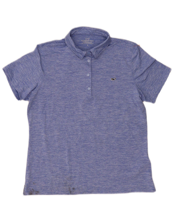 Vineyard Vines Womens Polo Shirt UK 14 Medium Blue Striped Polyester