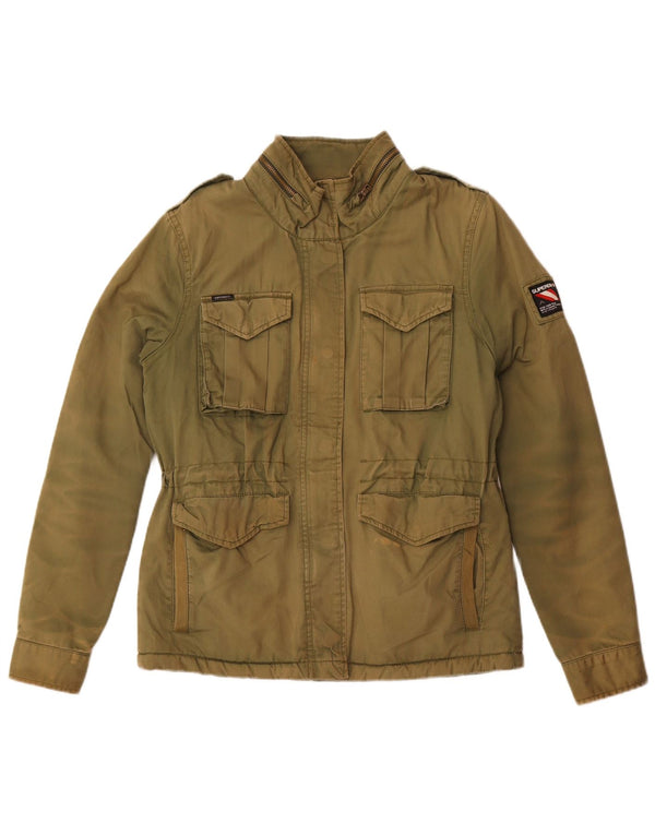 Superdry Womens Hooded Military Utility Jacket UK 12 Medium Khaki Cotton