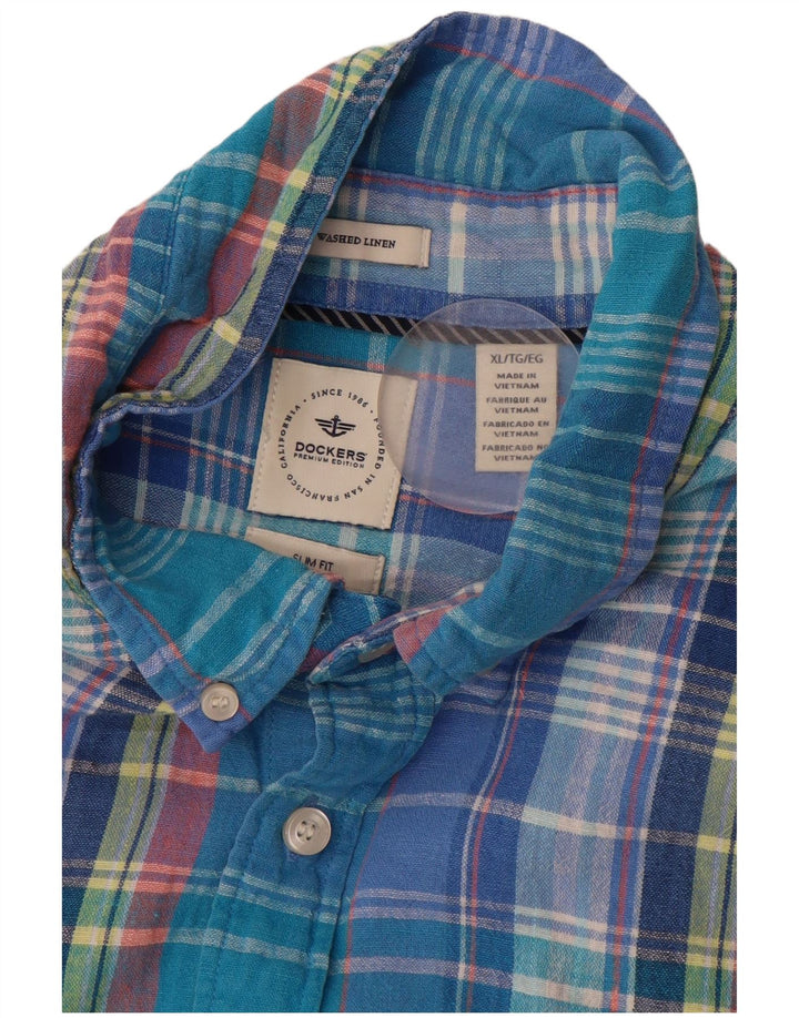 DOCKERS Mens Slim Fit Flannel Shirt XL Blue Check