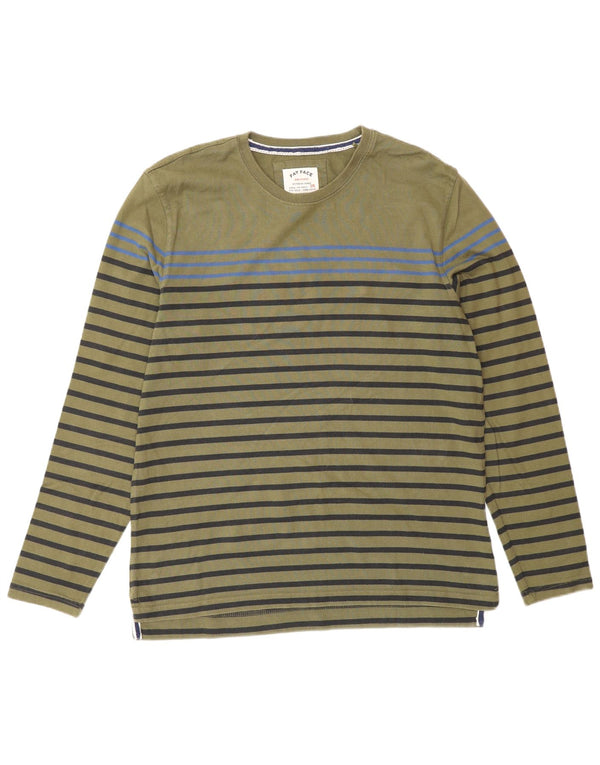 Fat Face Mens Top Long Sleeve Large Green Striped Cotton