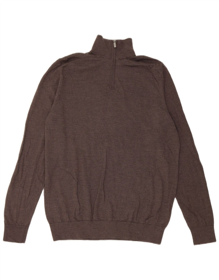 Marks & Spencer Mens Autograph Zip Neck Jumper Sweater Large Brown