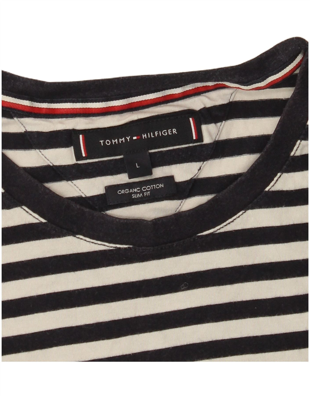 TOMMY HILFIGER Womens Slim Fit T-Shirt Top UK 14 Large Black Striped
