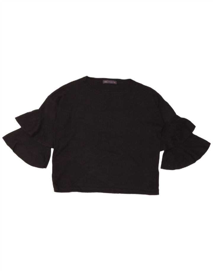 Marks & Spencer Womens Oversized Top 3/4 Sleeve UK 8 Small  Black Viscose