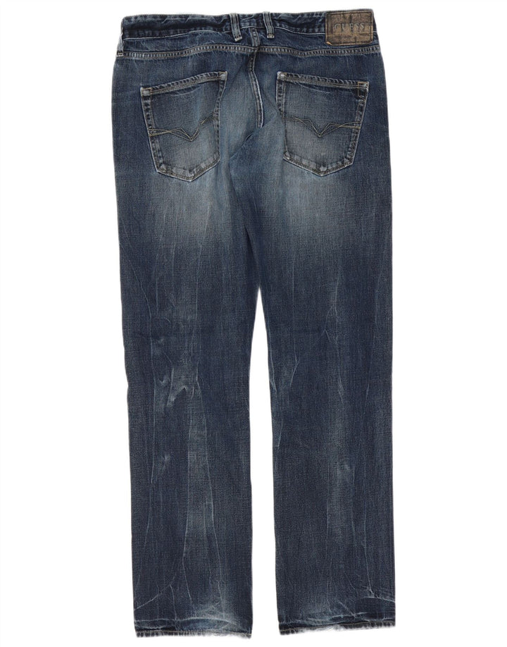 Guess Mens Straight Jeans W34 L34 Blue Cotton