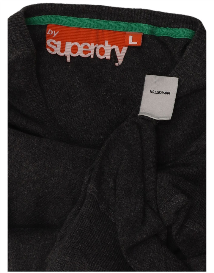 SUPERDRY Womens V-Neck Jumper Sweater UK 16 Large Grey Cotton