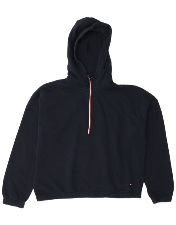 Tommy Hilfiger Womens Crop Zip Neck Hoodie Jumper UK 16 Large Navy Blue