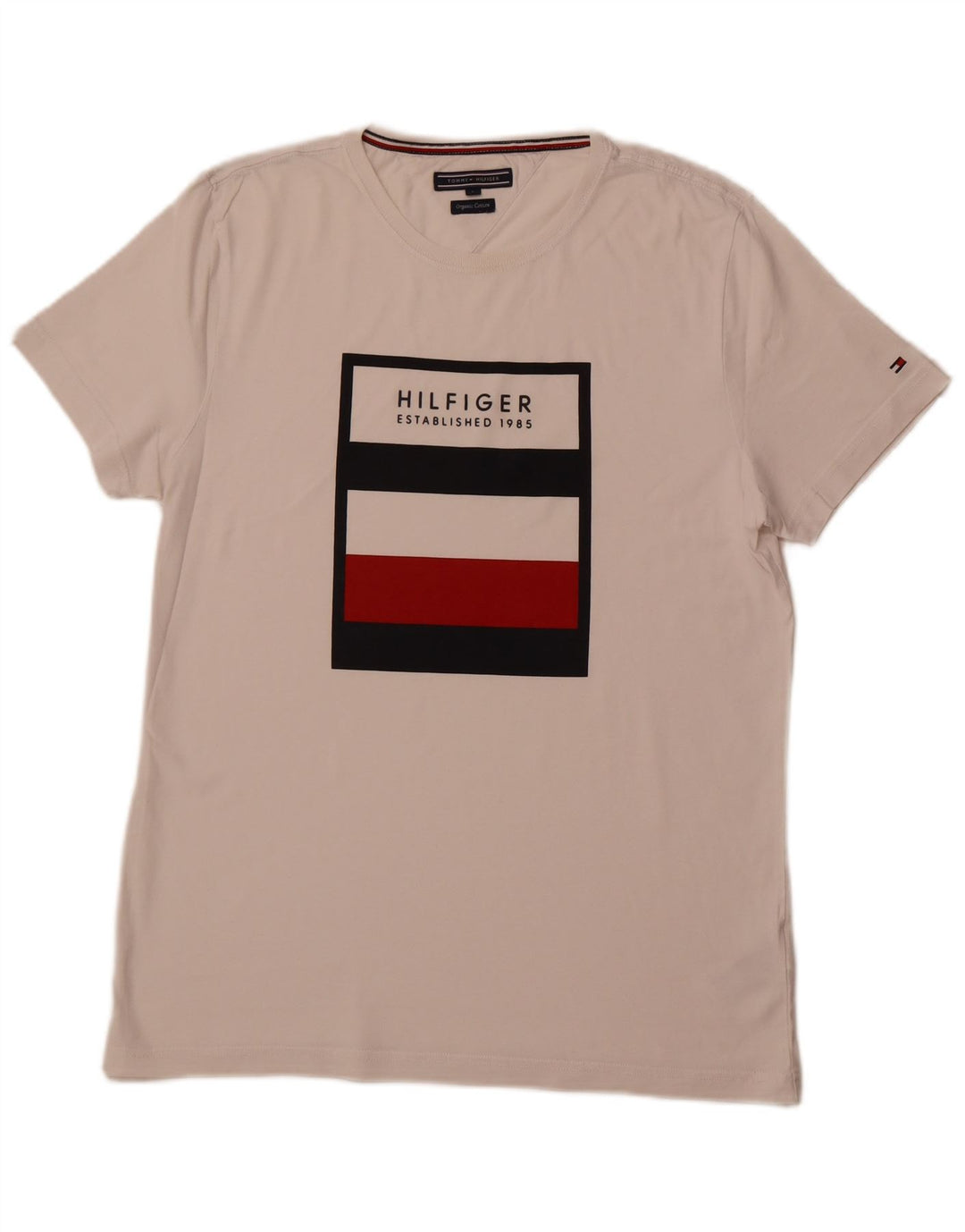 TOMMY HILFIGER Mens Graphic T-Shirt Top Large White Cotton