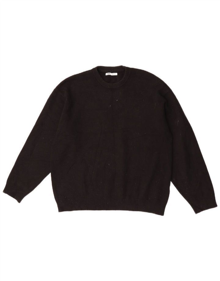 Zara Mens Crew Neck Jumper Sweater Medium Black Viscose