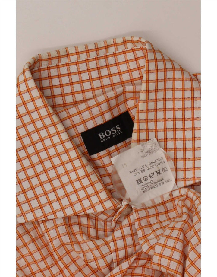 Hugo Boss Mens Shirt Medium Orange Check Cotton