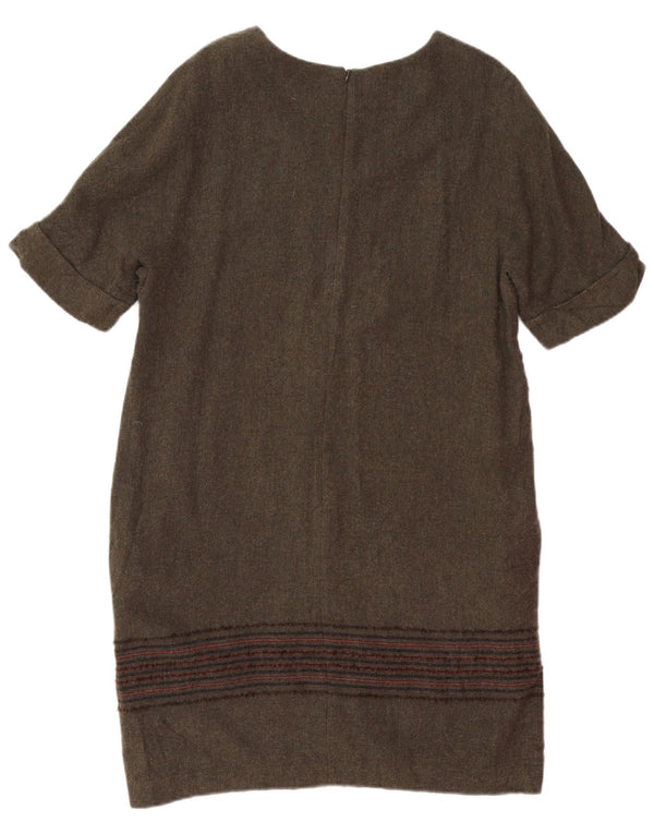 MASSIMO DUTTI Womens Shift Dress UK 14 Large Khaki Striped Wool