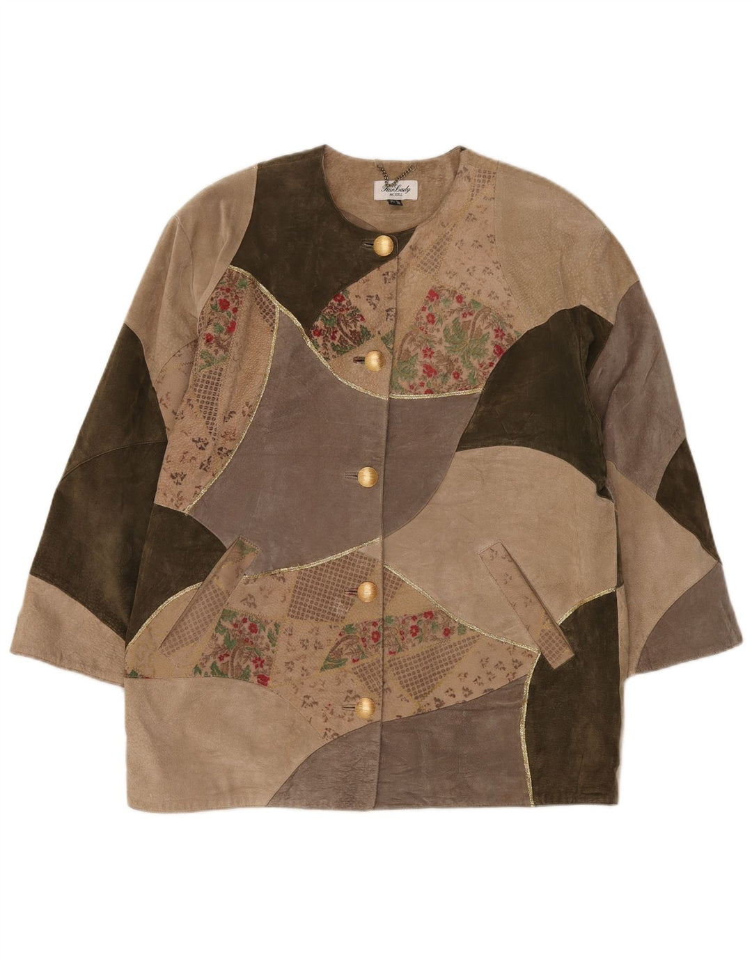 Fair Lady Womens Oversized Overcoat UK 16 Large Beige Patchwork Leather