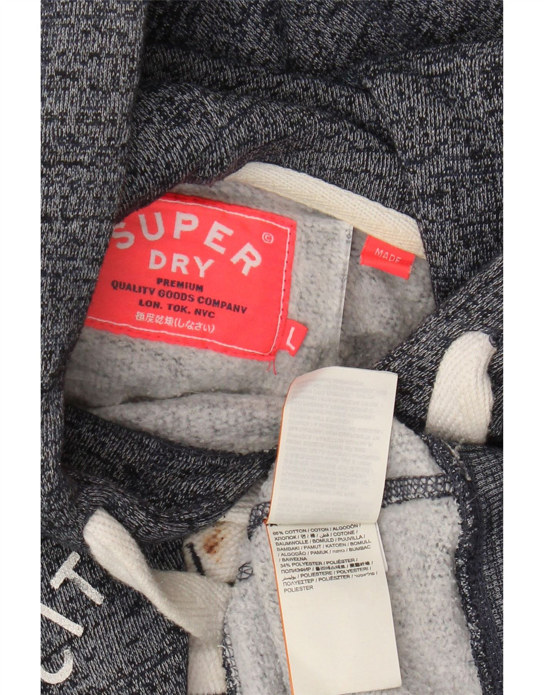 SUPERDRY Womens Bronx Graphic Hoodie Jumper UK 16 Large Grey Flecked
